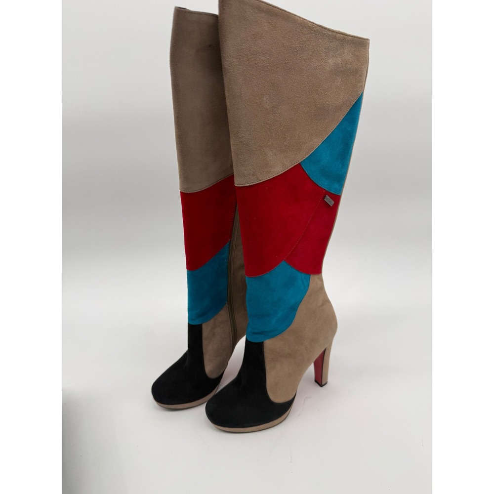 Enrico Miele Italy Colorblock Suede Tall Boots Red Bottom Patchwork Womens 36 6